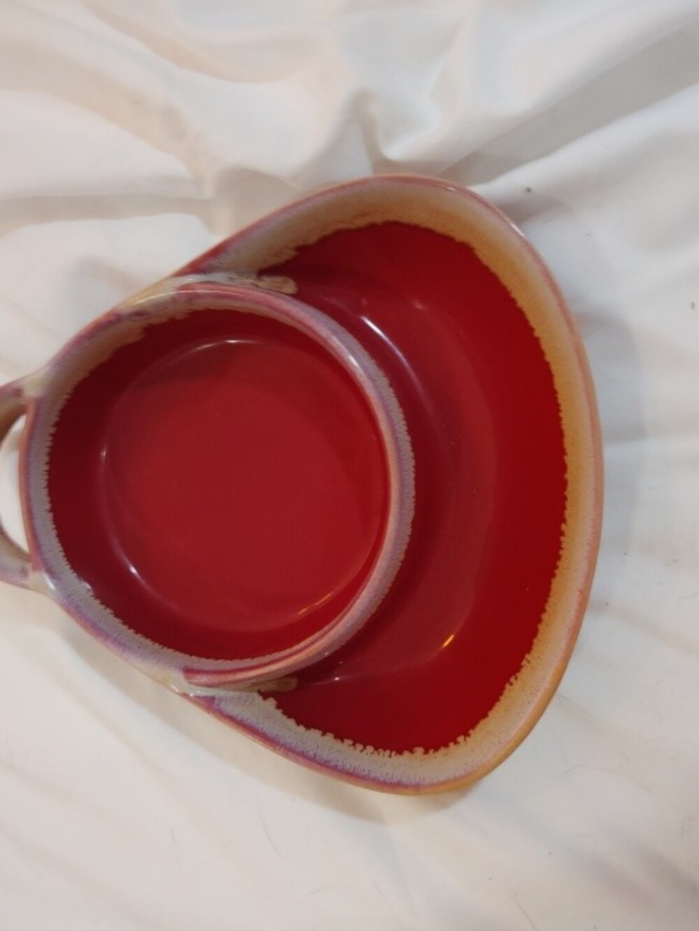 Handcrafted Red Ceramic Cup and Cracker Bowl- Artisan Home Art